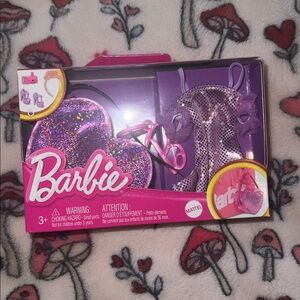 Barbie Pink Glitter Heart Bag Charm + Doll Dress Up Set